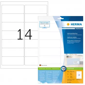 HERMA Premium adresų etiketės A4 99,1x38,1 mm 140 vnt.