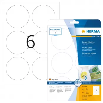 Nuimamos etiketės HERMA A4 Ø 85 mm apvalios baltos 150 vnt.