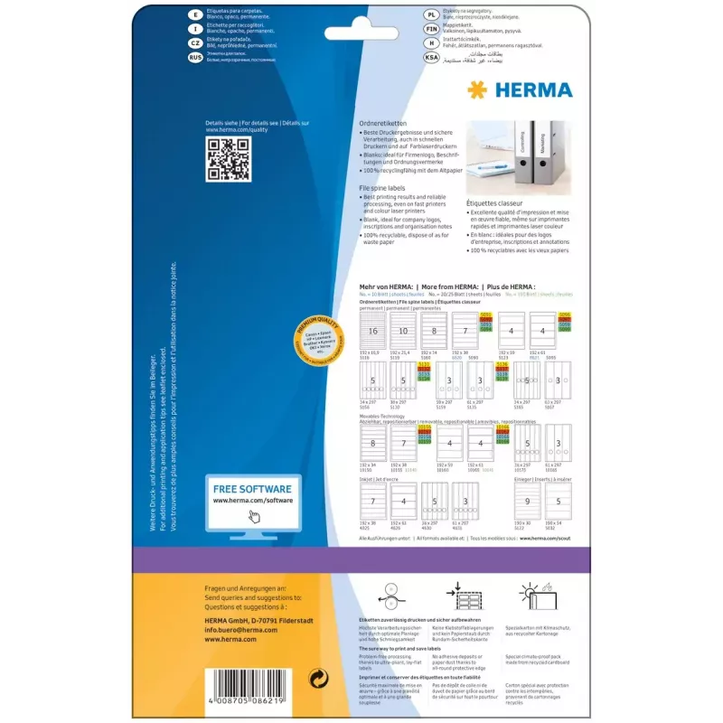 HERMA 8621 etiketės failų nugarėlėms A4 192x61 mm 40 vnt.