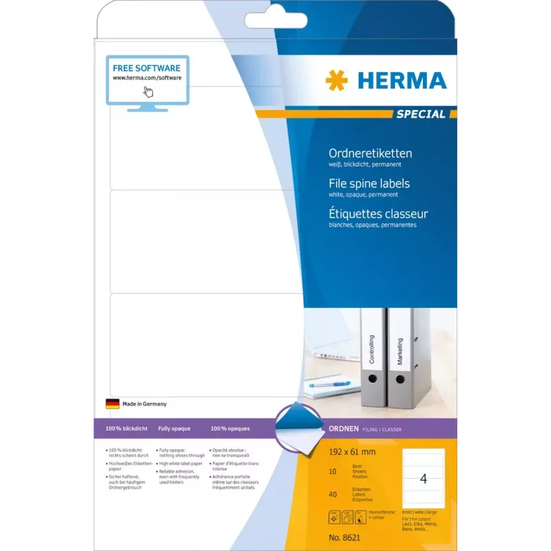 HERMA 8621 etiketės failų nugarėlėms A4 192x61 mm 40 vnt.