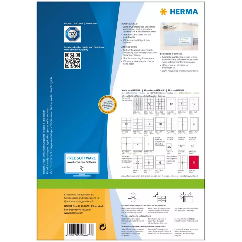 HERMA Premium adresų etiketės A4 88,9x33,8 mm 1600 vnt.
