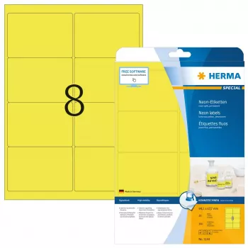 Lipnūs etikečių lapai HERMA Neon A4 99,1x67,7 mm švytinčiai geltoni 160 vnt.