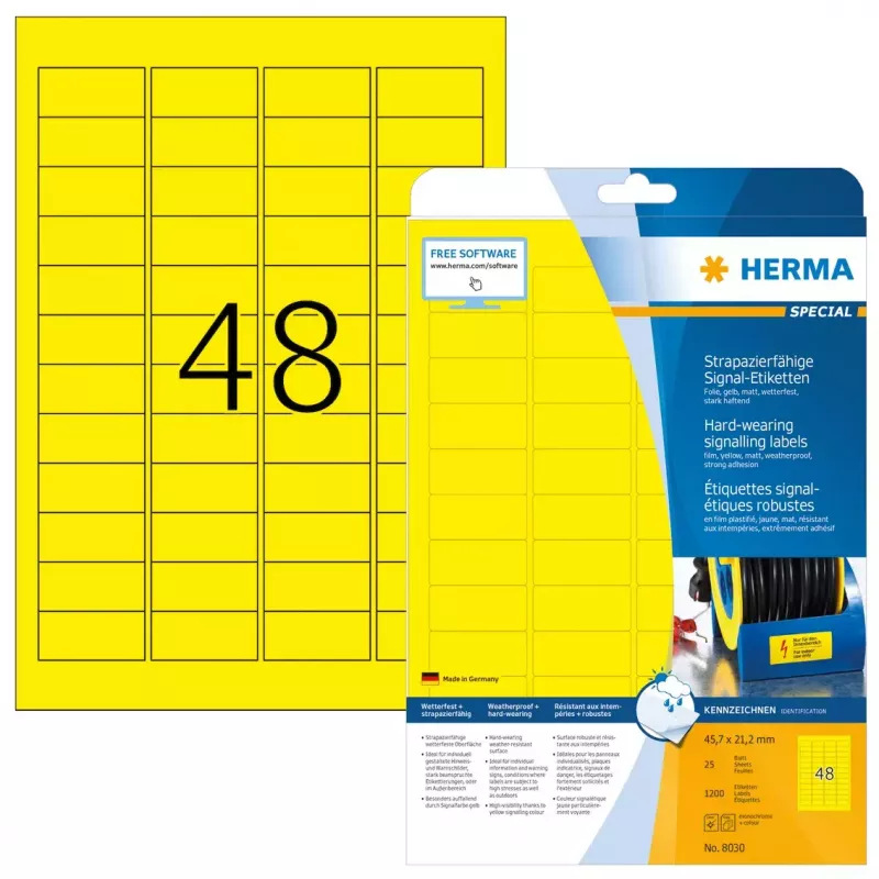 Lipnios etiketės spausdintuvui HERMA signalinės patvarios A4 45,7x21,2 mm