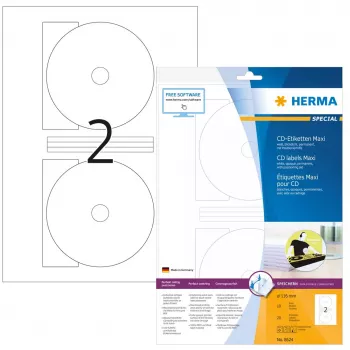 Lipnūs etikečių lapai CD diskams HERMA Maxi A4 Ø 116 mm