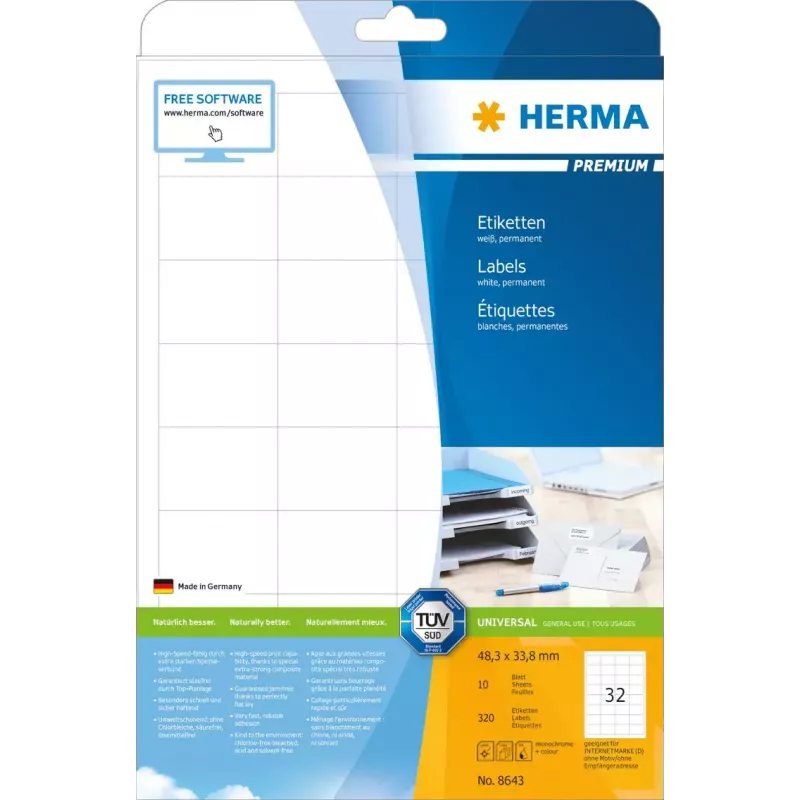 Lipni etiketė HERMA 8643 stačiakampė nuolatinė balta