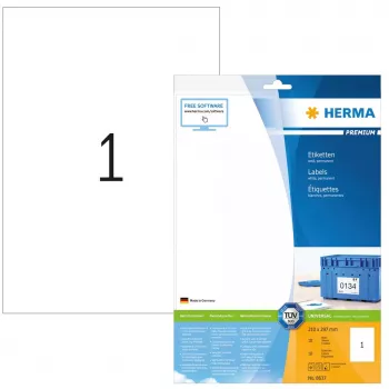 Lipnių etikečių lapas HERMA Labels Premium A4 210x297 mm balto matinio popieriaus 10 vnt.