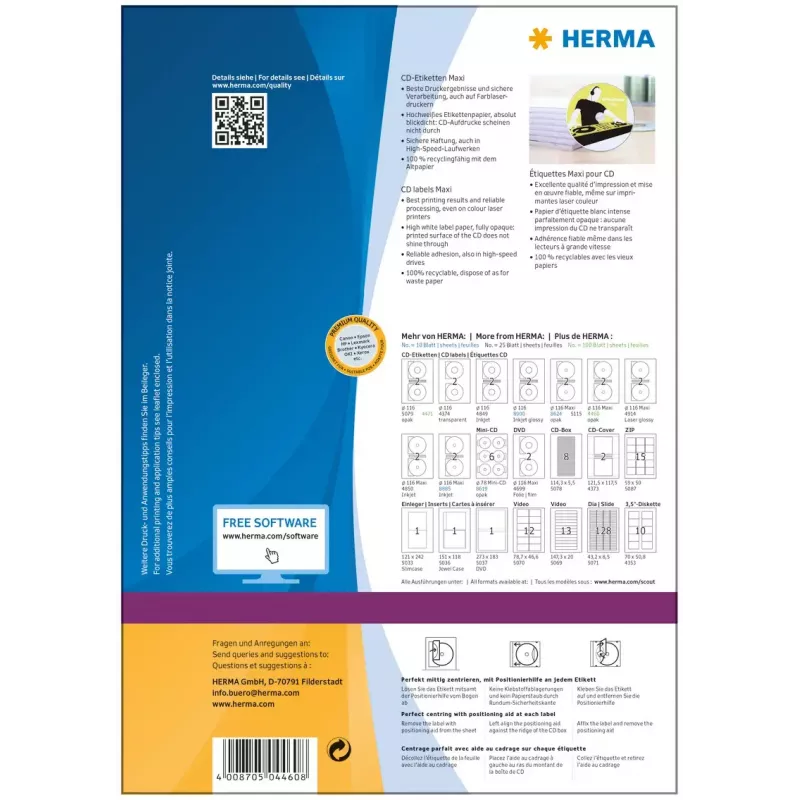 Lipnių etikečių rinkinys HERMA CD etiketės Maxi A4 Ø 116 mm
