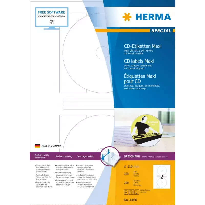 Lipnių etikečių rinkinys HERMA CD etiketės Maxi A4 Ø 116 mm