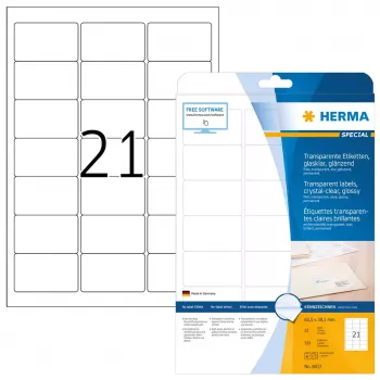 Savaime lipni etiketė HERMA skaidri krištolo skaidrumo A4 63,5x38,1 mm