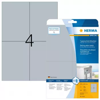 HERMA etiketės įrangos lentelėms A4 105x148 mm sidabrinė, matinė, ypač stiprus lipnumas, 100 vnt.