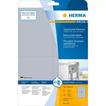 HERMA etiketės įrangos lentelėms A4 105x148 mm sidabrinė, matinė, ypač stiprus lipnumas, 100 vnt.