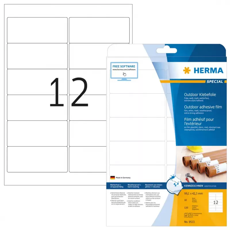 Lipnūs etikečių lapai HERMA A4 lauko plėvelė 99,1x42,3 mm