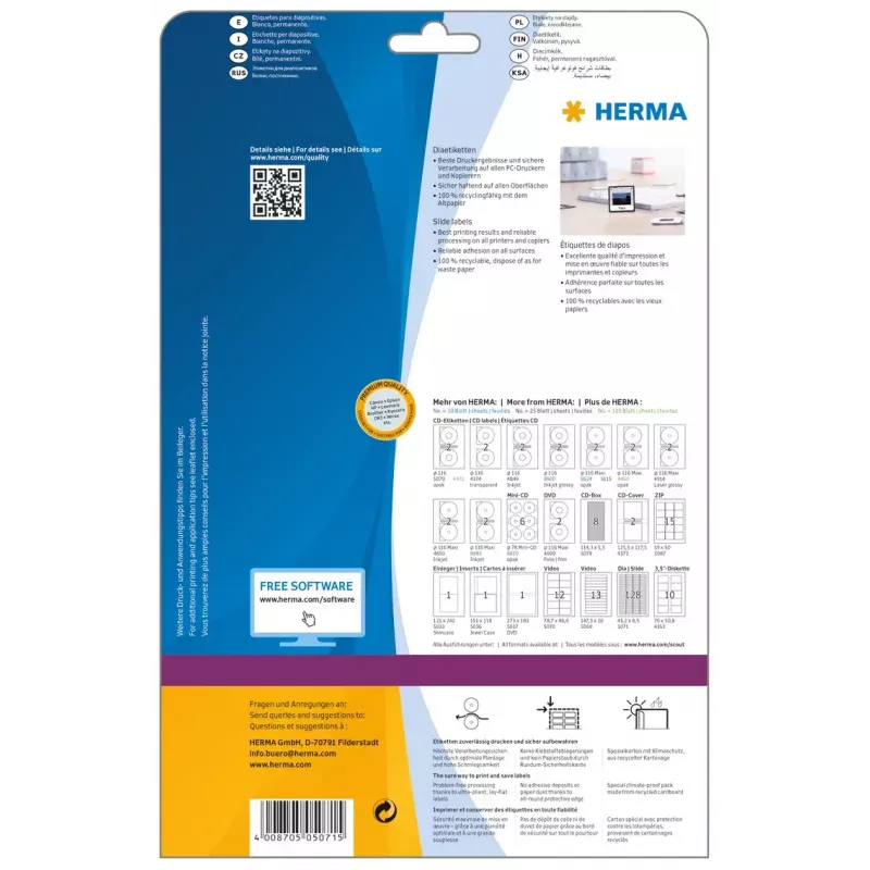 HERMA A4 etiketės skaidrėms 43,2x8,5 mm balta matinė 3200 vnt.