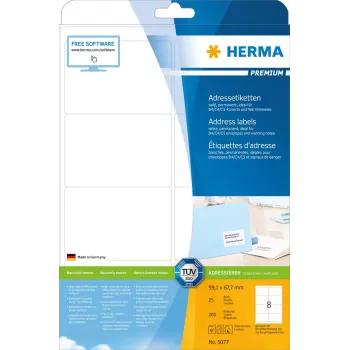 HERMA Premium adresų etiketės 5077 A4 99,1x67,7 mm 200 vnt.
