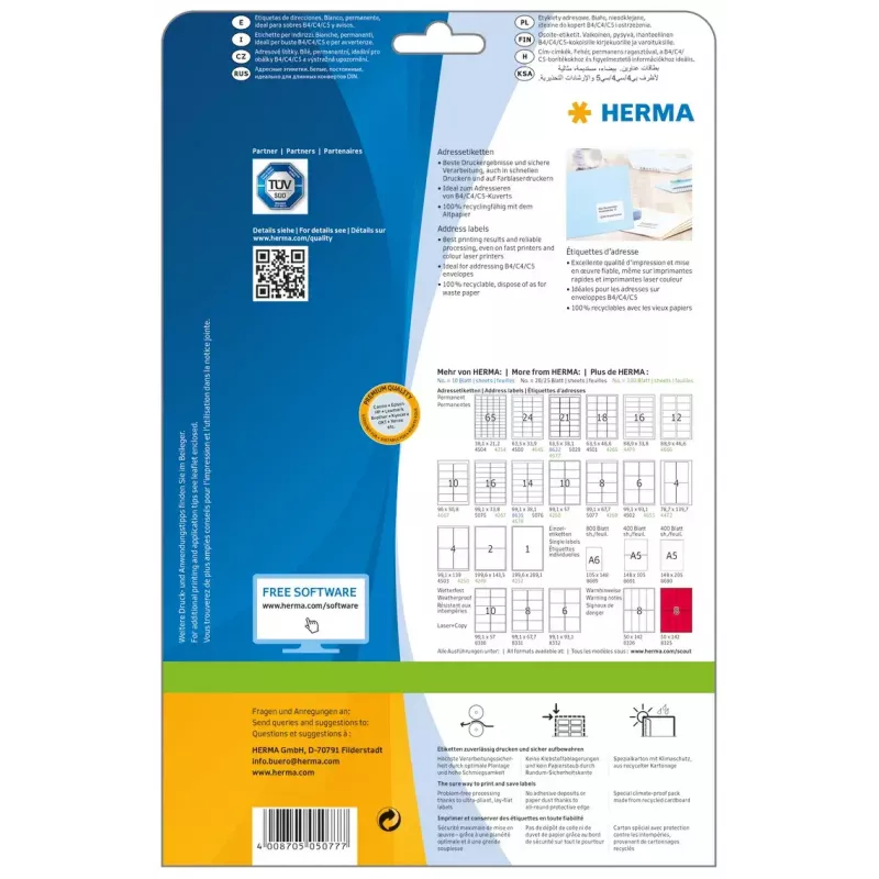 HERMA Premium adresų etiketės 5077 A4 99,1x67,7 mm 200 vnt.