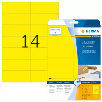 Lipnūs etikečių lapai HERMA 5058 geltoni 105x42,3 mm 280 vnt.