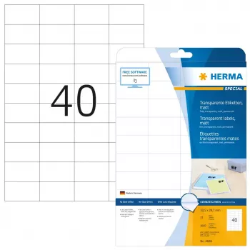 Lipnūs etikečių lapai HERMA permatomi matiniai A4 52,5x29,7 mm plėvelė 1000 vnt.