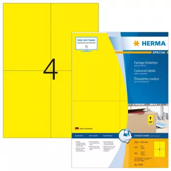 Lipnūs etikečių lapai HERMA Coloured Labels A4 105x148 mm geltoni matiniai 400 vnt.