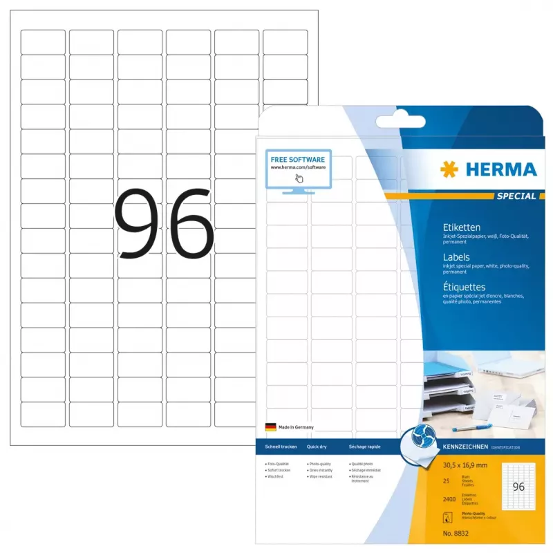 HERMA lipdukai rašaliniams spausdintuvams A4 30,5x16,9 mm 2400 vnt.