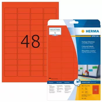 Lipnių etikečių rinkinys HERMA spalvotos etiketės A4 45,7x21,2 mm raudonos