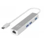 LevelOne USB-C tinklo adapteris su USB šakotuvu, Gigabit Ethernet, 1000 Mbit/s, sidabrinis