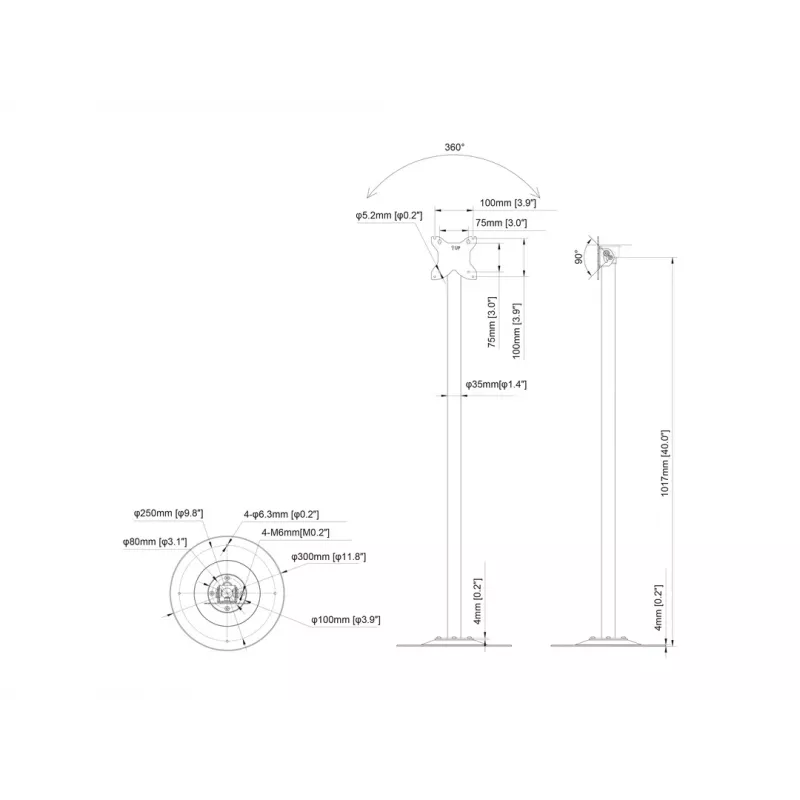 Multibrackets M Pro Series Single Pole Floorbase 10 kg talpa 17,8–76,2 cm