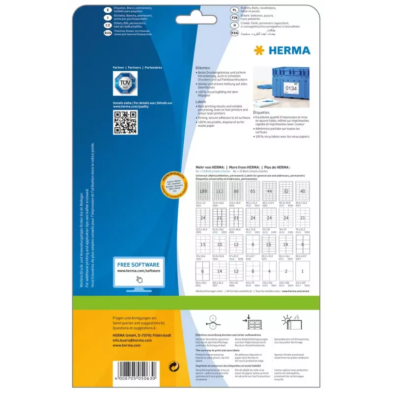Lipnūs etikečių lapai HERMA Labels Premium A4 105x148 mm