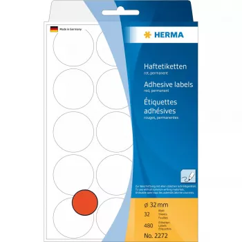 HERMA universalios etiketės 480 vnt apvalios raudonos 32 mm