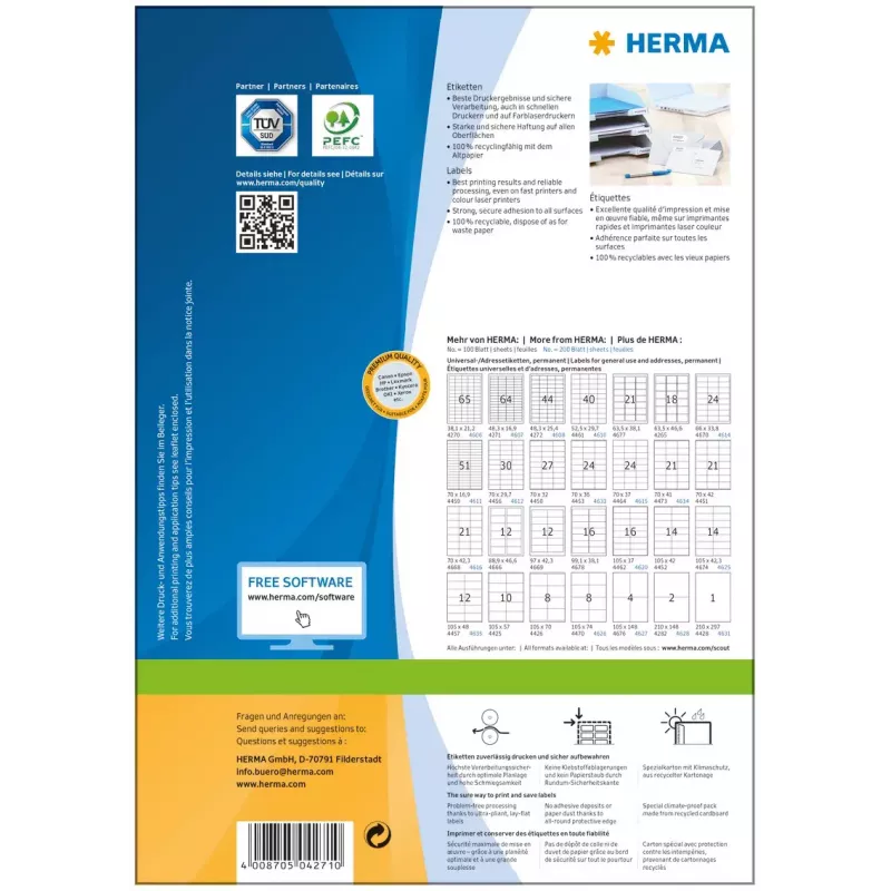 Lipnūs etikečių lapai HERMA Labels Premium A4 48,3x16,9 mm