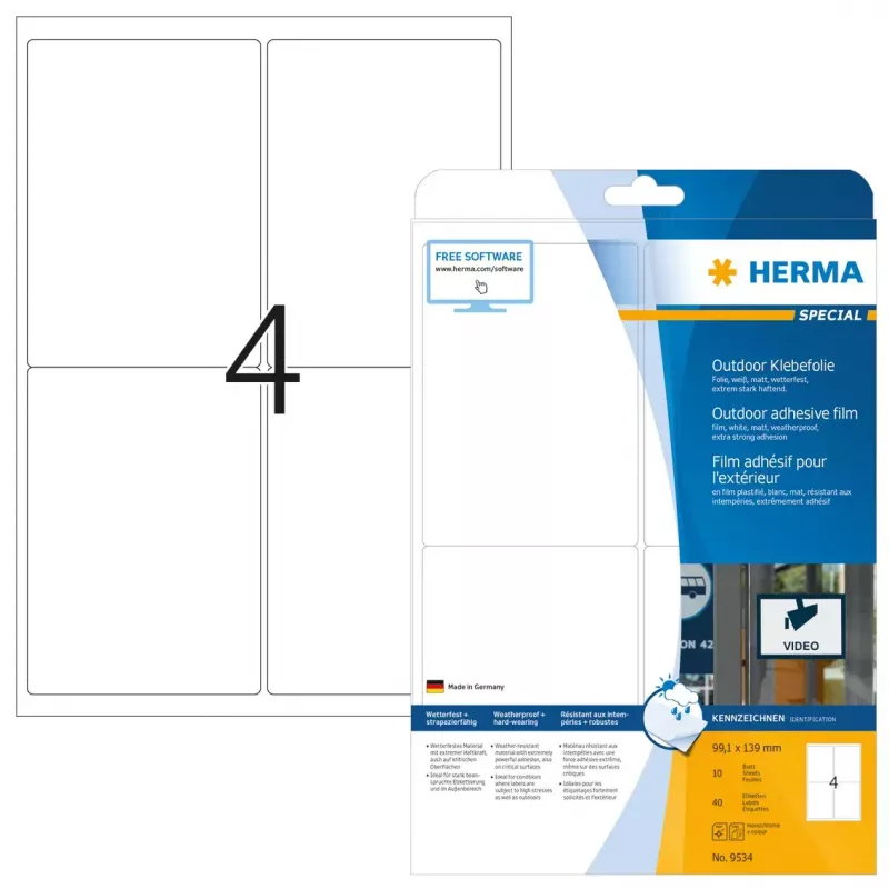 Lipni etiketė spausdintuvui HERMA 9534 A4 lauko plėvelė 99,1x139 mm
