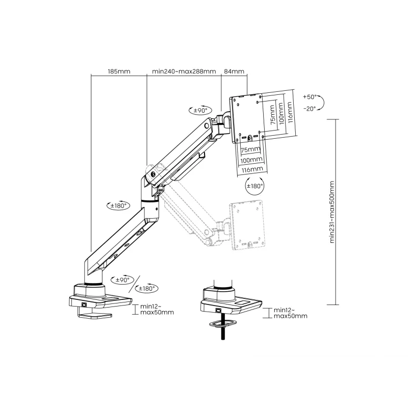 Equip 650180 Sunkusis monitoriaus stovas ant stalo 17-49 colių, juodas