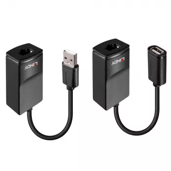 Lindy 60m USB 1.1 Cat.6 Extender Basic – tinklo siųstuvas ir imtuvas, 60 m, 12 Mbit/s, Cat5e, Cat6, juoda, plastikas