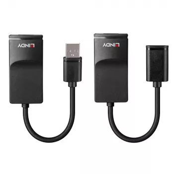 Lindy 60m USB 1.1 Cat.6 Extender Basic – tinklo siųstuvas ir imtuvas, 60 m, 12 Mbit/s, Cat5e, Cat6, juoda, plastikas