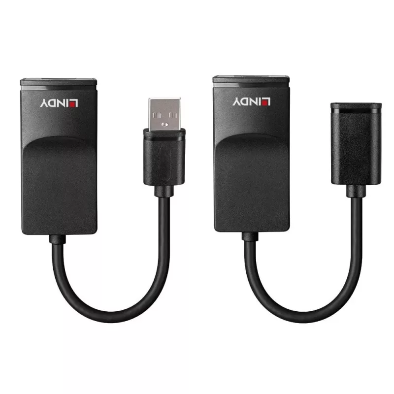 Lindy 60m USB 1.1 Cat.6 Extender Basic – tinklo siųstuvas ir imtuvas, 60 m, 12 Mbit/s, Cat5e, Cat6, juoda, plastikas