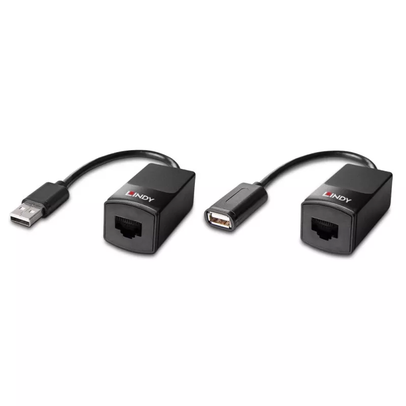 Lindy 60m USB 1.1 Cat.6 Extender Basic – tinklo siųstuvas ir imtuvas, 60 m, 12 Mbit/s, Cat5e, Cat6, juoda, plastikas