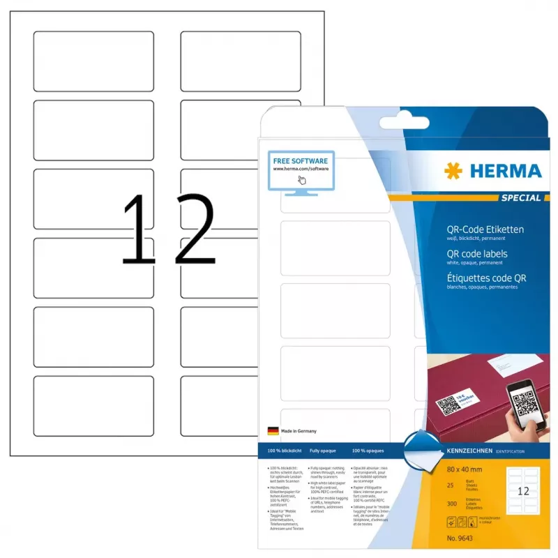 Lipnių etikečių rinkinys HERMA QR kodų etiketės 9643