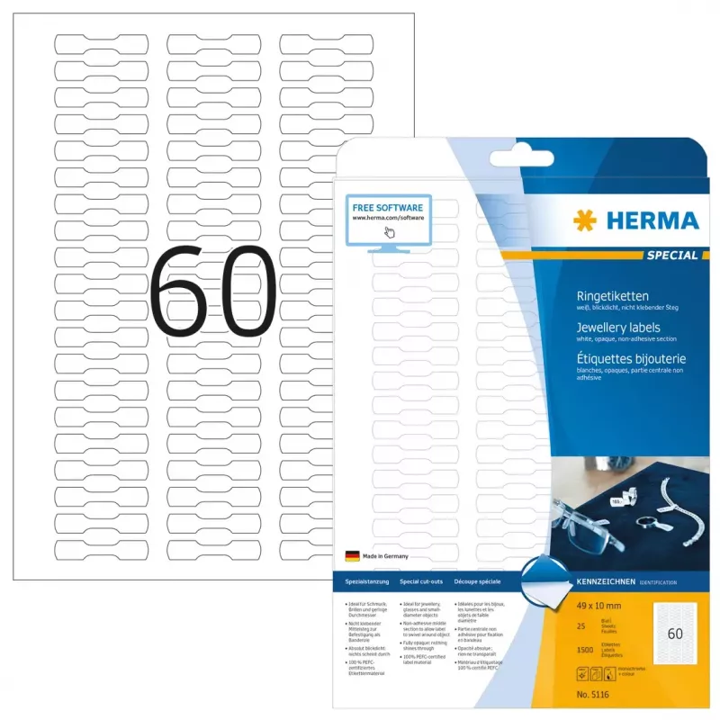 Lipnios etiketės spausdintuvui HERMA 5116 A4 49x10 mm 1500 vnt.