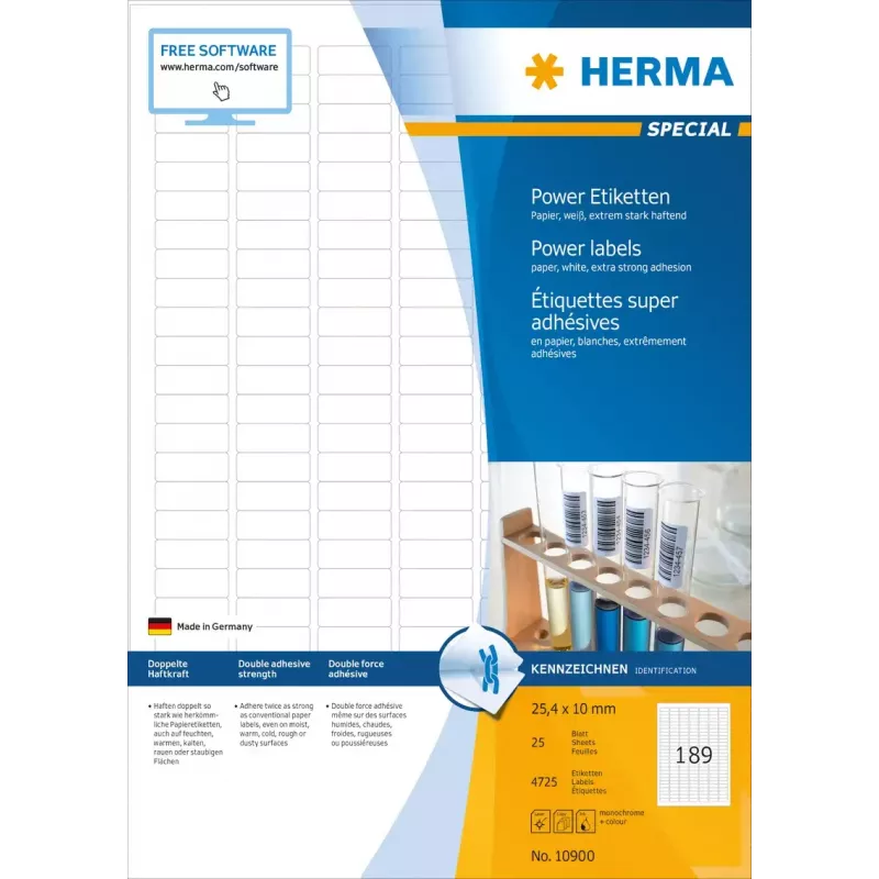 Lipnūs etikečių lapai HERMA A4 25,4x10 mm balta matinė ypač tvirtas lipnumas 4725 vnt.