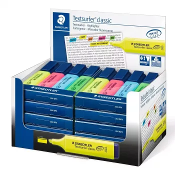 Markeris Staedtler Textsurfer classic 364 su plokščiu antgaliu – mėlyna, žalia, rožinė, geltona