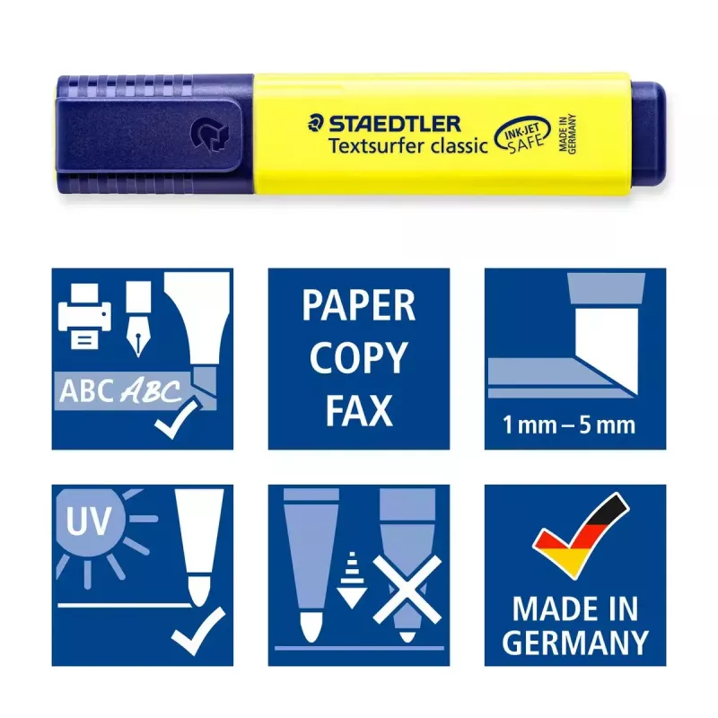 Markeris Staedtler Textsurfer classic 364 su plokščiu antgaliu – mėlyna, žalia, rožinė, geltona