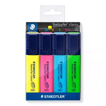 Markeris Staedtler Textsurfer classic 364 su plokščiu antgaliu – mėlyna, žalia, rožinė, geltona