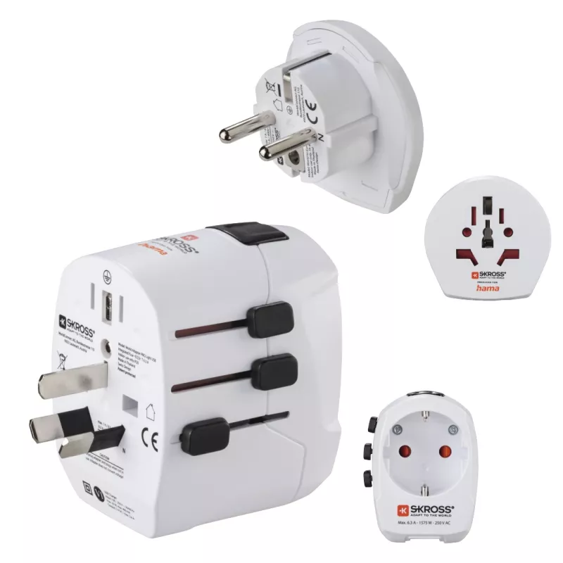 Hama World Travel Pro Light USB universalus kištukinis adapteris Baltas