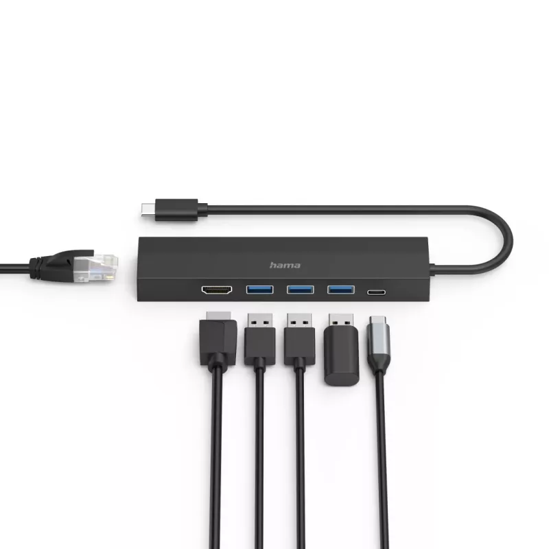 Hama 00200144 USB-C 6-uostų šakotuvas USB 3.2 Gen 1, 5000 Mbit/s, juodas