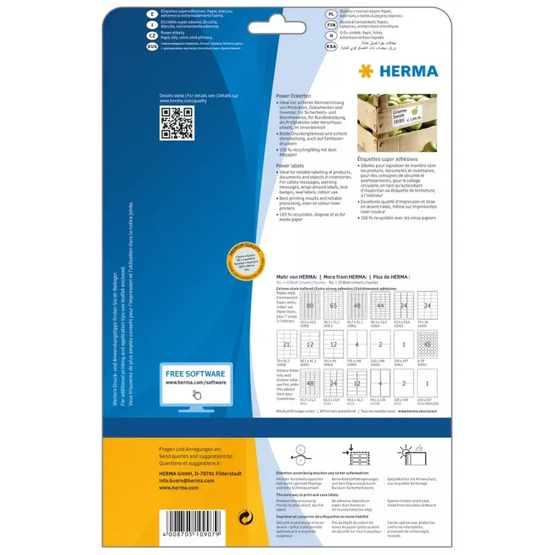 Lipnių etikečių rinkinys HERMA 10907 A4 baltas ypač stiprus lipnumas 300 vnt.