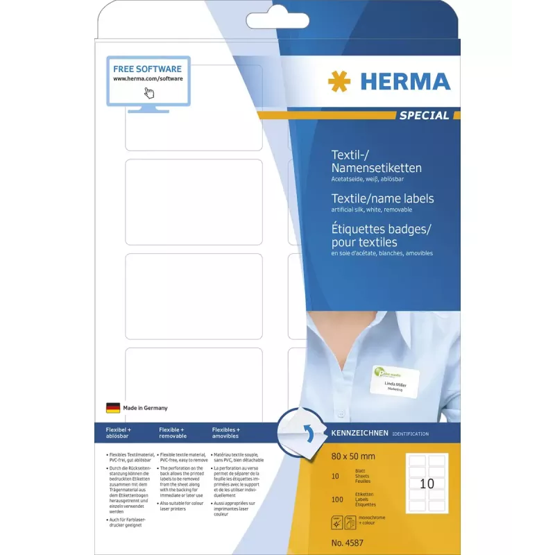 Lipni etiketė HERMA 4587 Suapvalintas stačiakampis Nuimama Balta