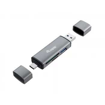 „Equip“ kortelių skaitytuvas su USB 3.0 šakotuvu, OTG, MicroSD, SD, pilka
