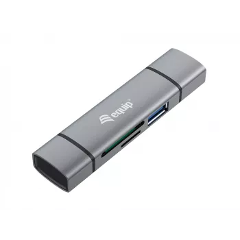 „Equip“ kortelių skaitytuvas su USB 3.0 šakotuvu, OTG, MicroSD, SD, pilka