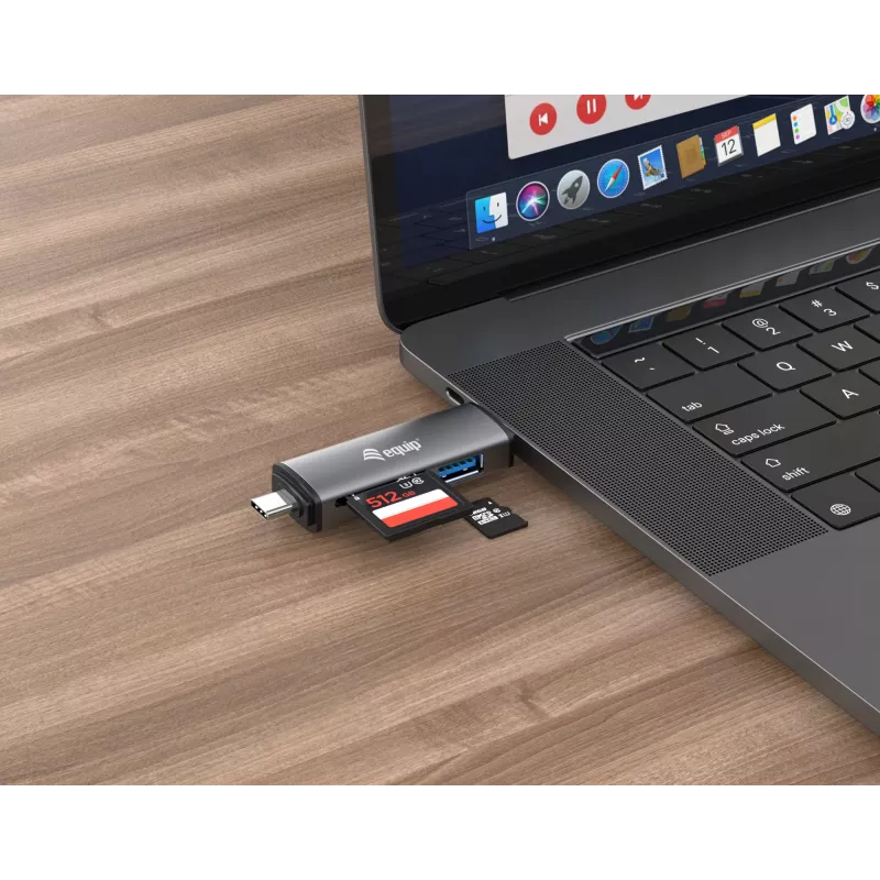 „Equip“ kortelių skaitytuvas su USB 3.0 šakotuvu, OTG, MicroSD, SD, pilka