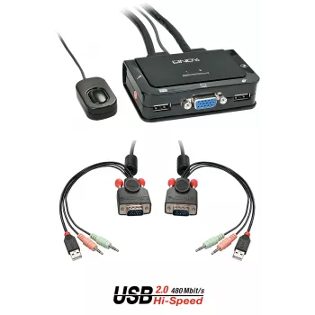 Lindy 2 prievadų VGA, USB 2.0 ir garso kabelių KVM jungiklis