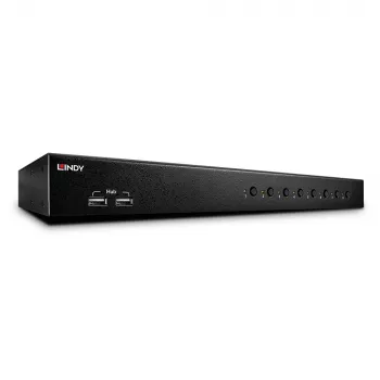 Lindy 8 prievadų DVI-I Single Link, USB 2.0 ir garso KVM jungiklis Pro